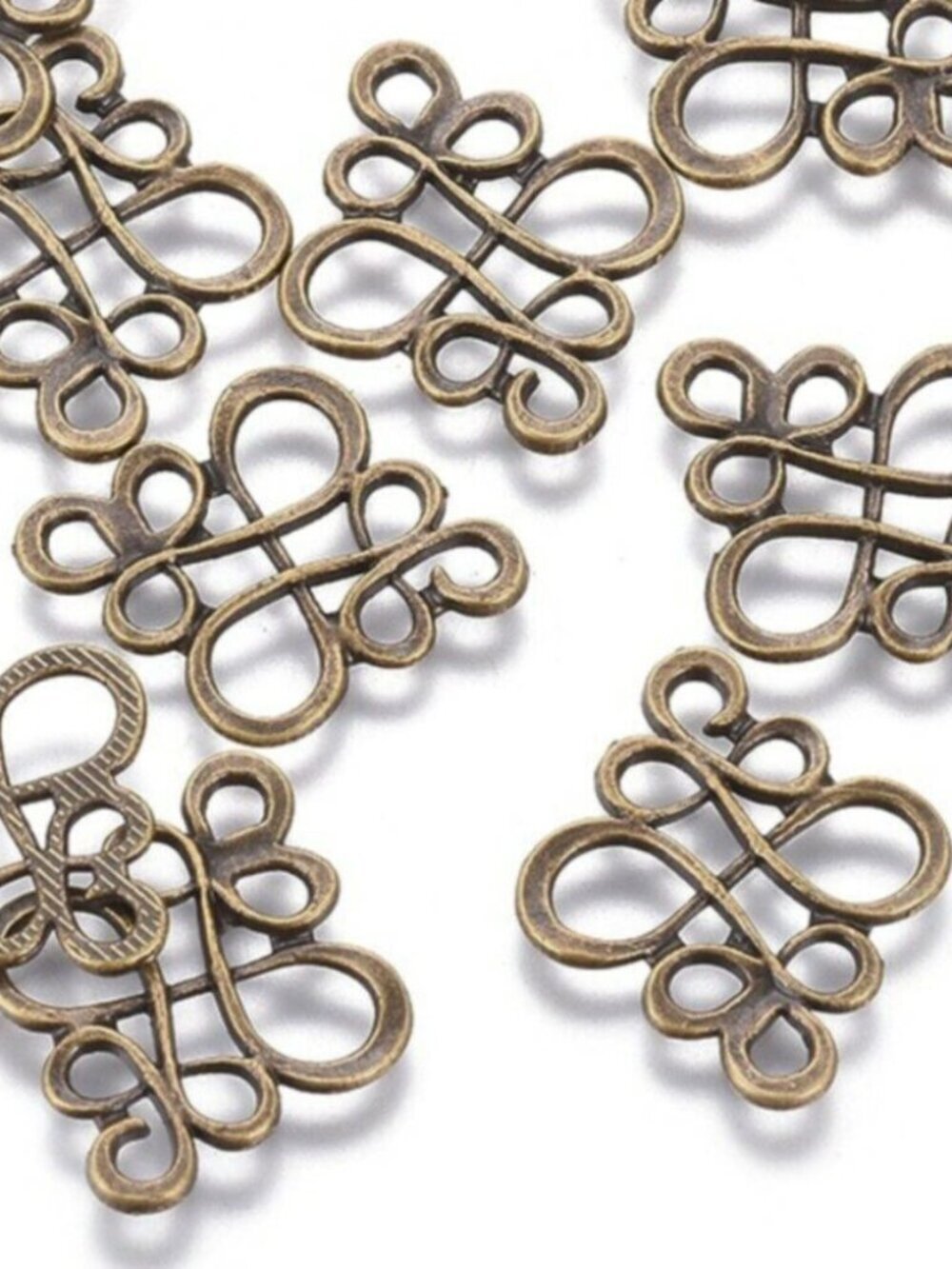Antique Brass Art Deco Nouveau Flourish Swirl Charms Connectors Links Lot 10 pcs